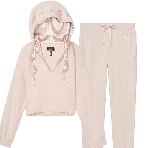 Victoria's Secret Sweaters - Victorias Secrets Sueded Fleece Crop Hoodie ,Skinny Jogger Silver Violet